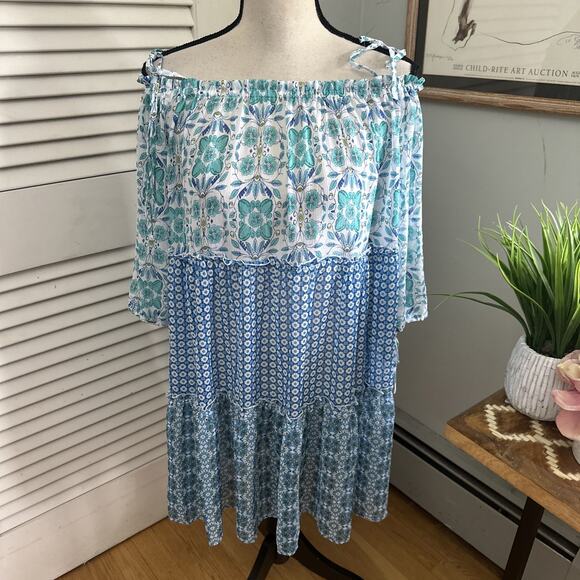 BLEU ROD BEATTIE Womens Dress Small Blue Tiered Swim Coverup Beach Summer Boho - Picture 1 of 13